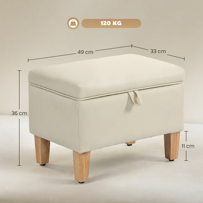 Linen Storage Ottoman Storage Box with Rubberwood Legs, Beige