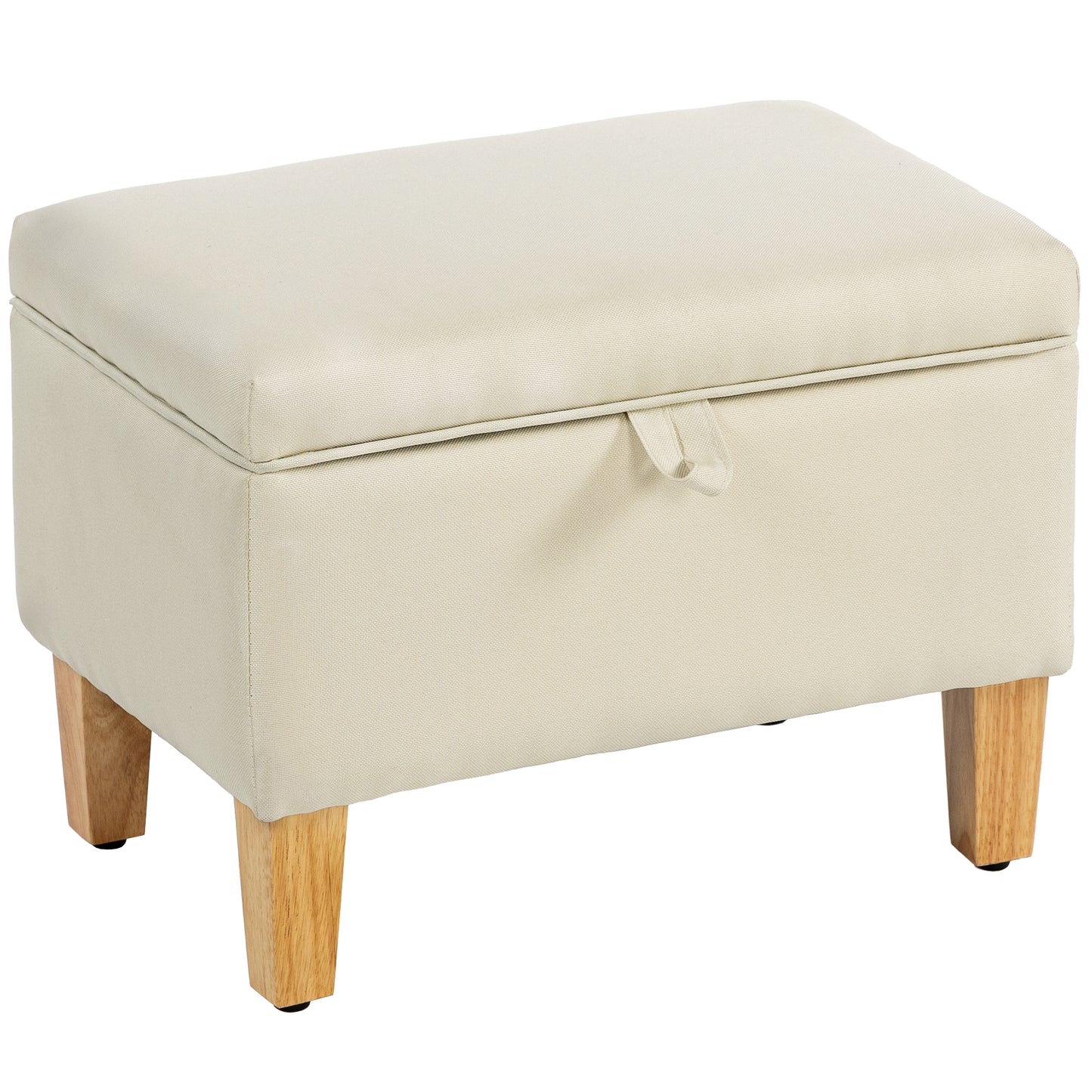 Linen Storage Ottoman Storage Box with Rubberwood Legs, Beige
