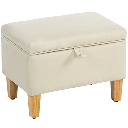 Linen Storage Ottoman Storage Box with Rubberwood Legs, Beige