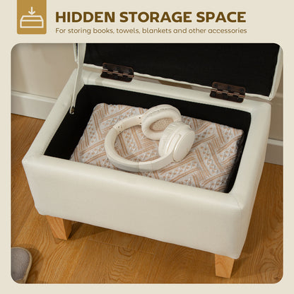 Linen Storage Ottoman Storage Box with Rubberwood Legs, Beige