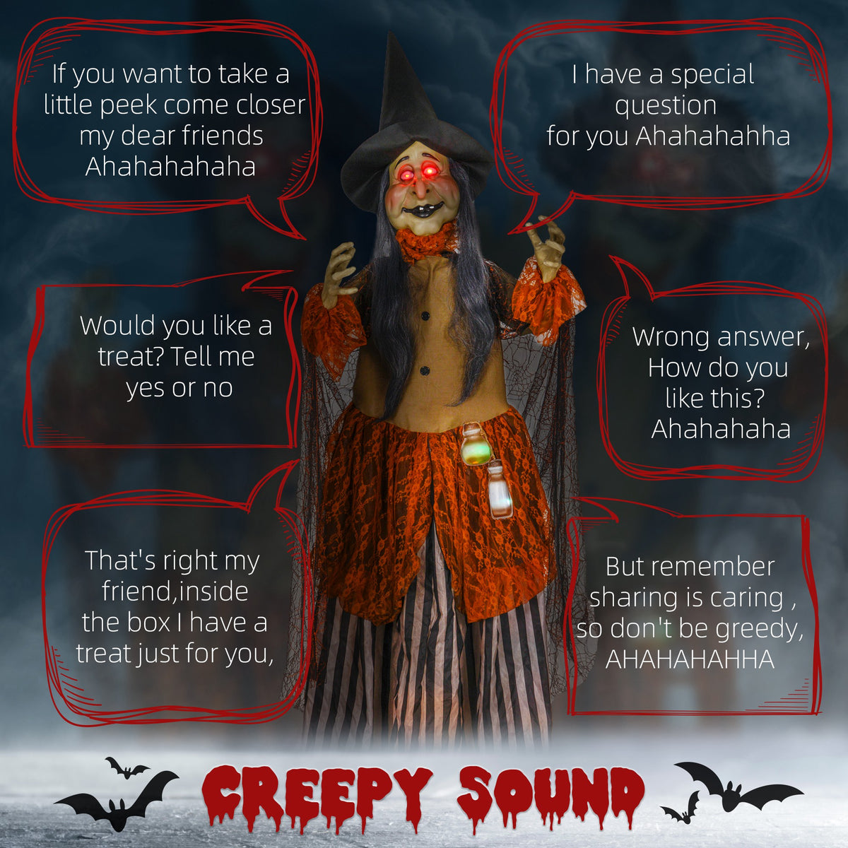 Outdoor Halloween Animatronic with Sound Activated, Light Up Eyes