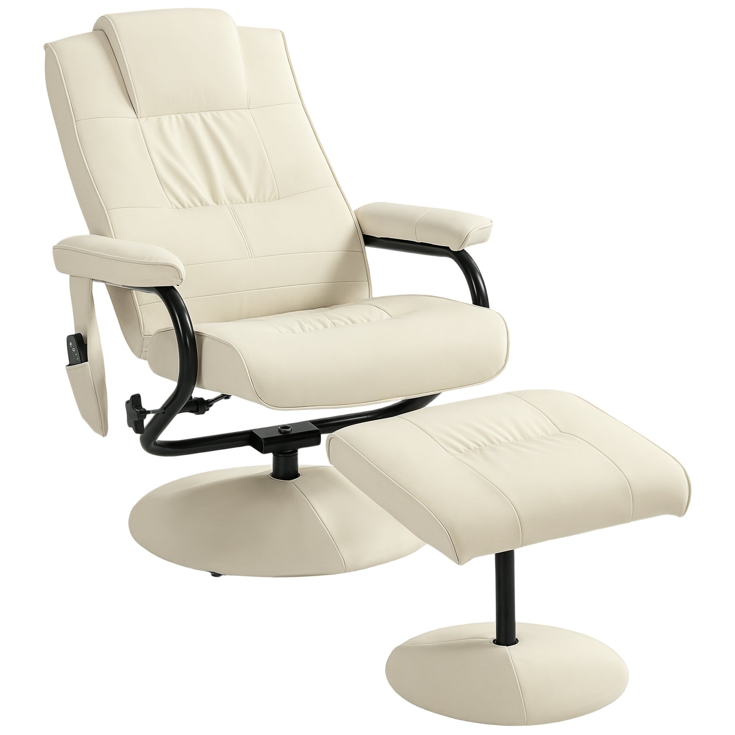 Massage Ottoman Cushioned Recliner Chair 10 Points Vibration Cream