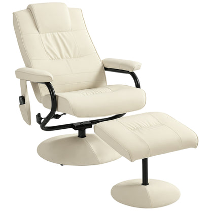Massage Ottoman Cushioned Recliner Chair 10 Points Vibration Cream