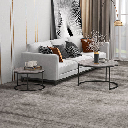 2 Pcs Stacking Coffee Table Set Steel Frame Wood Effect Top Foot Pads
