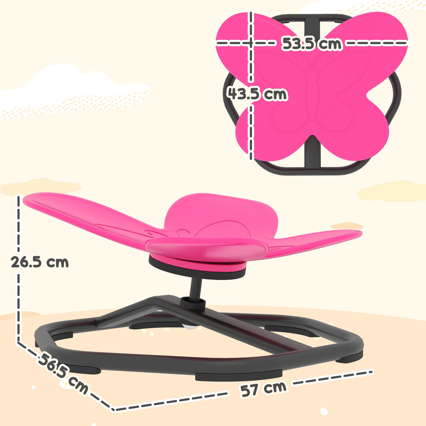 Butterfly-Shaped Kids Swivel Chair, Sensory Spinning Chair, Pink