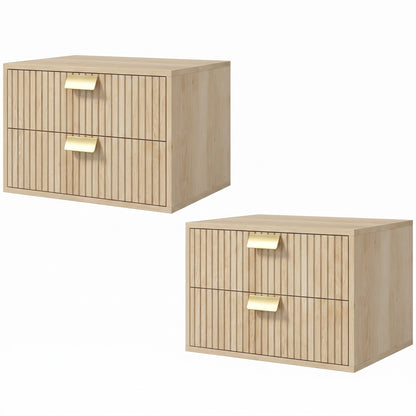2pcs Modern Floating Nightstands,  2 Drawers Bedside Tables, Oak