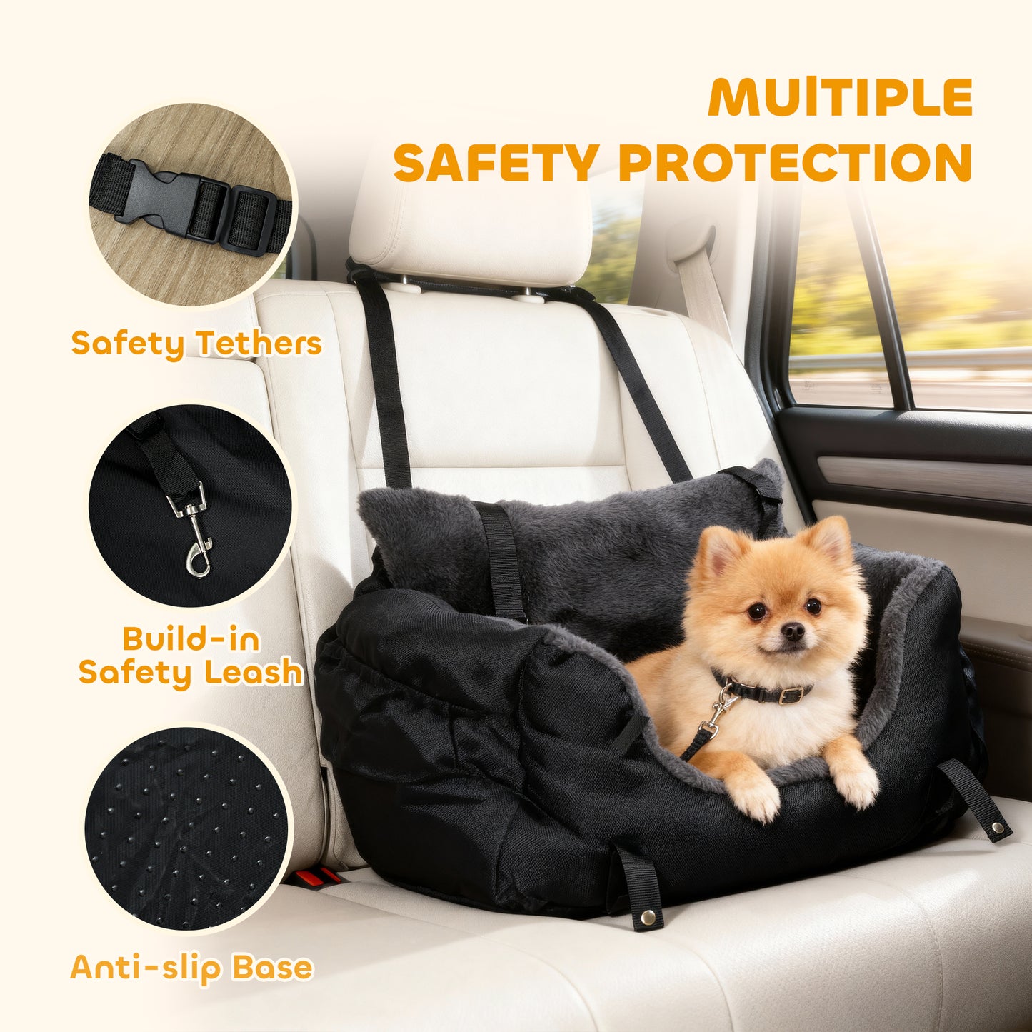 Dog Car Seat for Small Dogs, Dog Booster Car Seat with Fixed Buckle