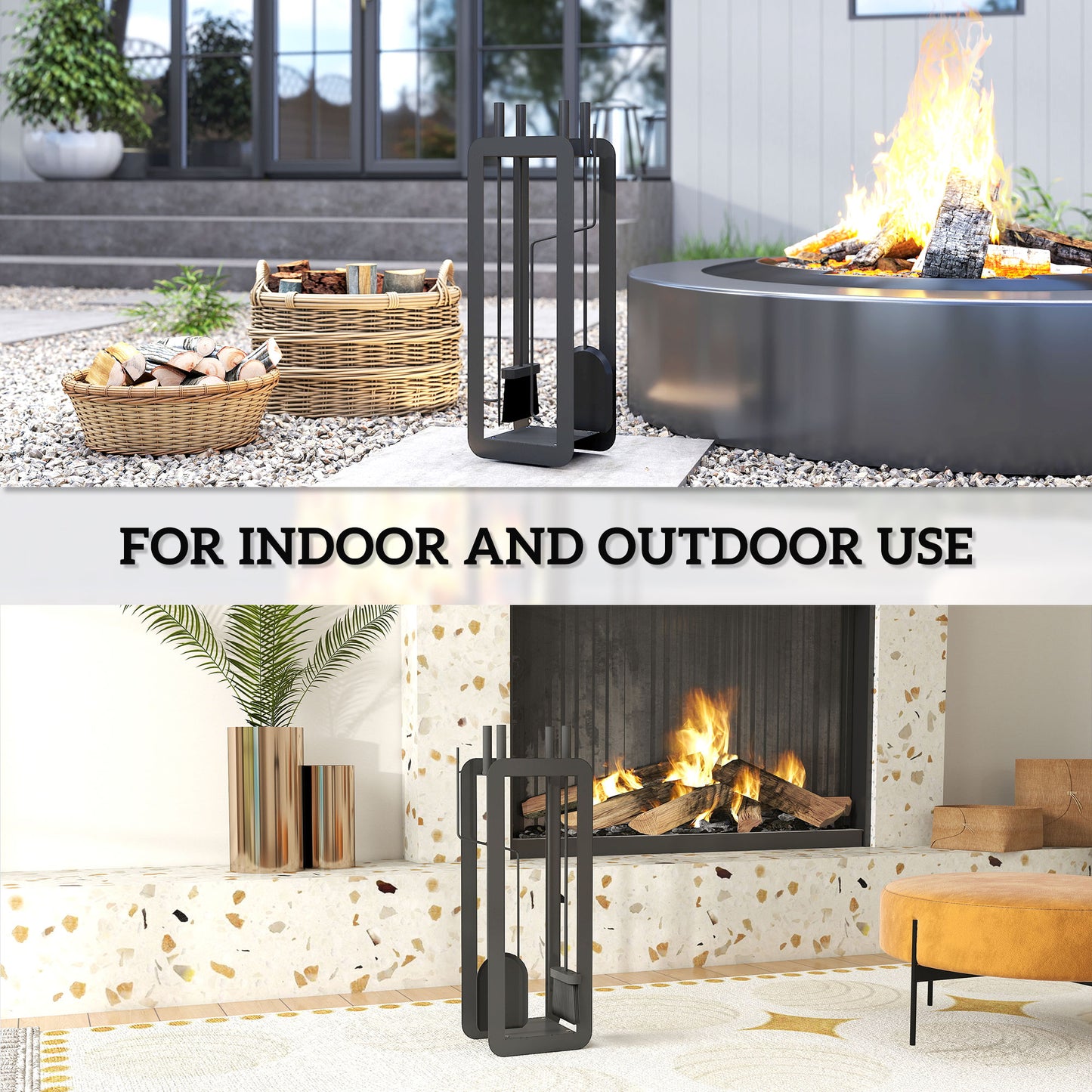 5 PCS Fireplace Companion Set, Metal Fireplace Accessories, Black