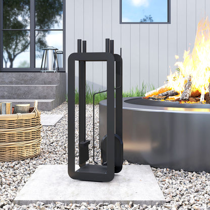 5 Pieces Fireplace Companion Set, Metal Fireplace Accessories Fireside Companion Set with Brush, Shovel, Poker, A Pair of Tongs, Stand, Black