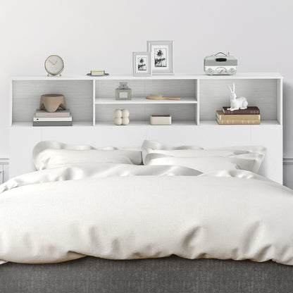 King Size Headboard with Storage and 4 Open Compartments, White