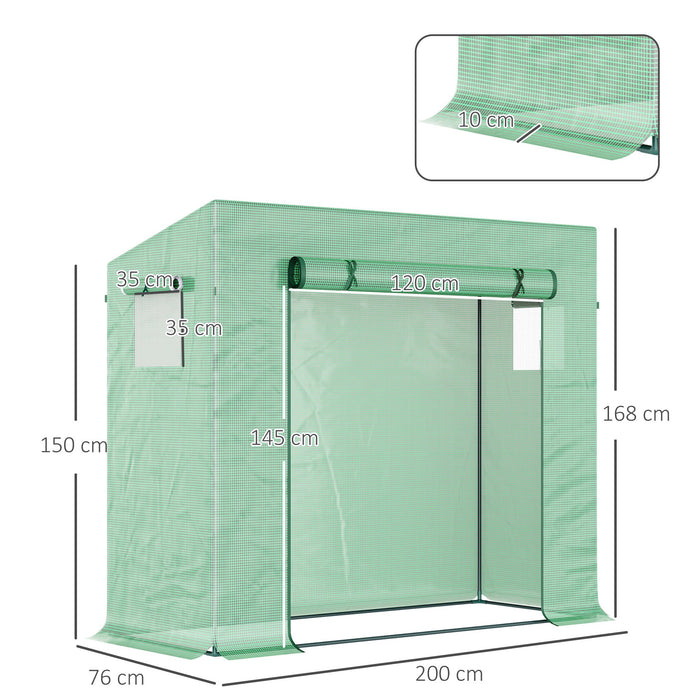 Garden Greenhouse with PE Plant Cover, Windows and Zipper Door for Fruit and Veg 198L x 77W x 149-168H cm