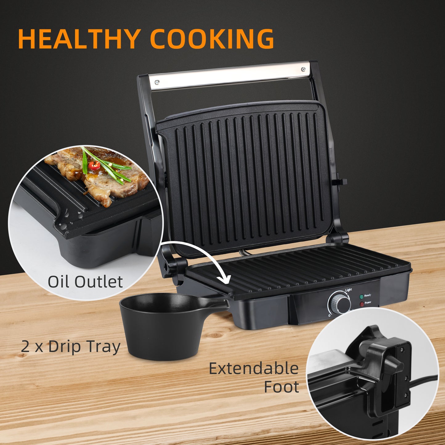 Health Grill & Panini Press, 4 Slice Toastie Machine, 2000W Electric Non-stick Grill with 180√Ç¬∞ Flat Open, Drip Tray and Adjustable Temperature