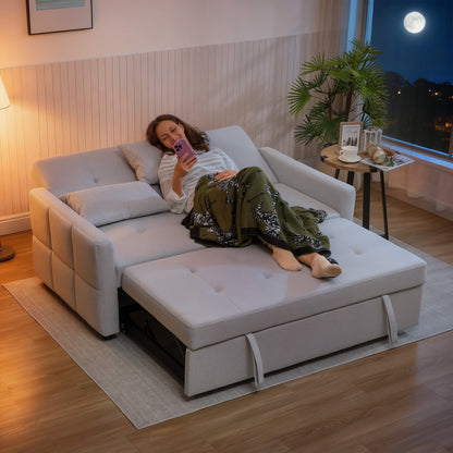 2 Seater Sofa Bed, Convertible Pull Out Bed Settee, Light Grey