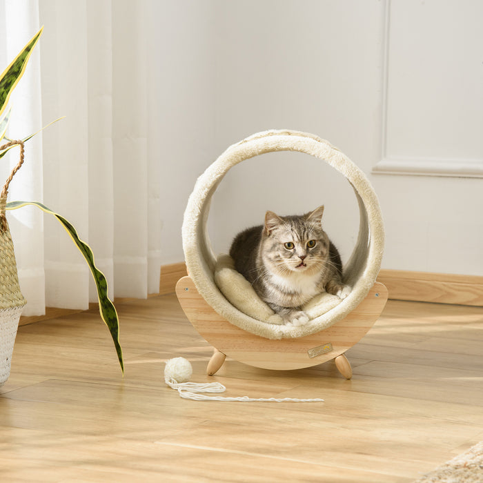 Elevated Cat House, Kitten Bed, Pet Shelter, Wrapped with Scratcher, Soft Cushion, 41 x 38 x 43 cm, Khaki