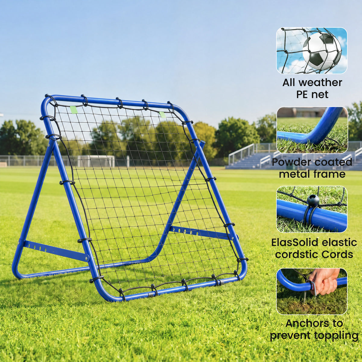 Rebounder Net Adults Football Training Aid Adjustable Blue