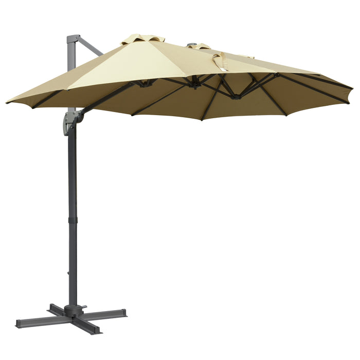 4.5m Double-Sided Rectangular Patio Parasol, Large Garden Umbrella with Crank Handle, 360¬∞ Cross Base for Bench, Outdoor, Khaki