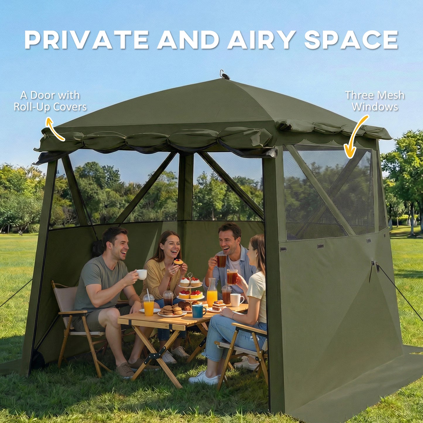 Pop Up Gazebo Waterproof with Awning 2 x 2 m Army Green