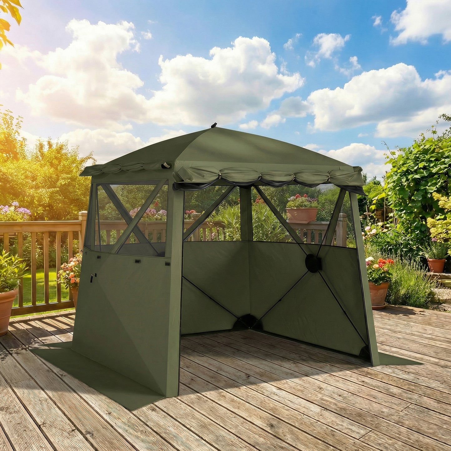 Pop Up Gazebo Waterproof with Awning 2 x 2 m Army Green
