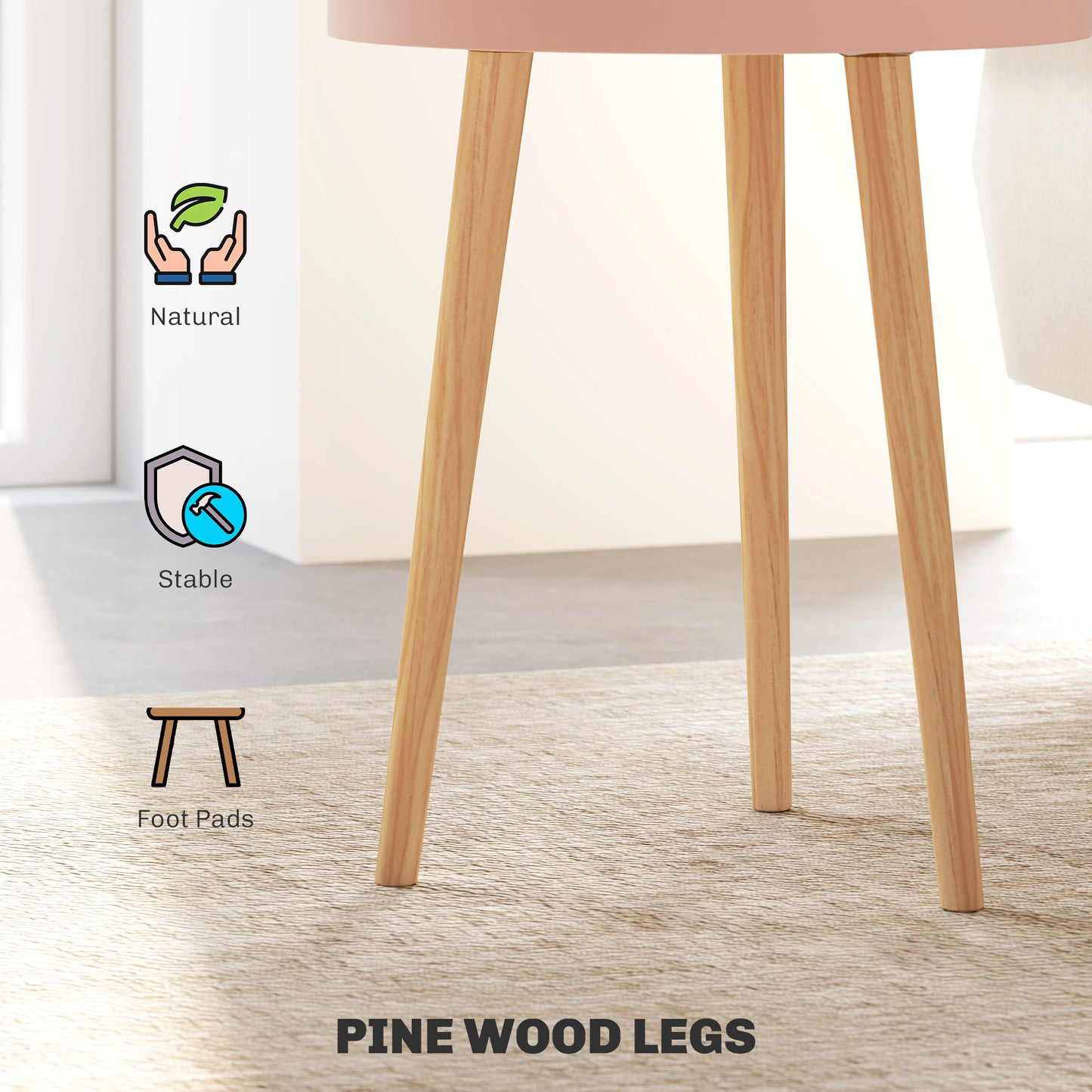 3-Tier Side Table, Round Living Room End Table with 2 Hidden Storage and Detachable Top Tray, Sofa Small Side Table with Wooden Legs, Multicolour