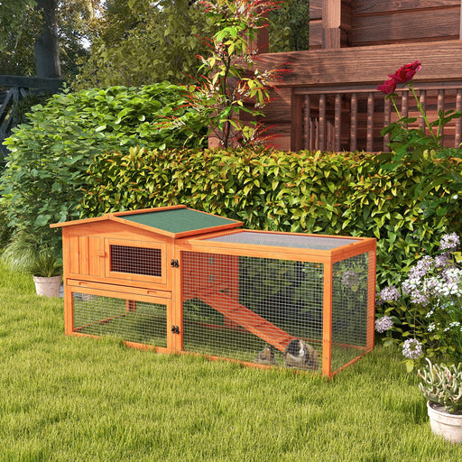 Rabbit Hutch and Run Outdoor Bunny Cage Wooden Guinea Pig Hide House with Sliding Tray, Hay Rack, Ramp, 156 x 58 x 68cm