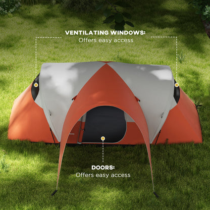 3000mm Waterproof Camping Tent w/ Porch & Sewn in Groundsheet, Orange
