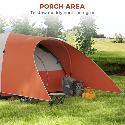 3000mm Waterproof Camping Tent w/ Porch & Sewn in Groundsheet, Orange