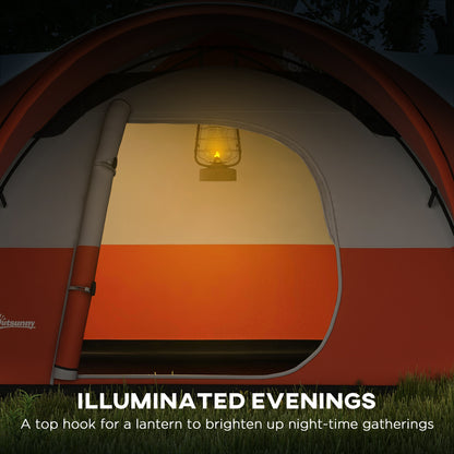 3000mm Waterproof Camping Tent w/ Porch & Sewn in Groundsheet, Orange