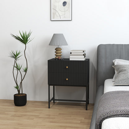Modern Bedside Table with 2 Drawers for Bedroom, Black