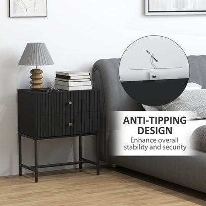 Modern Bedside Table with 2 Drawers for Bedroom, Black