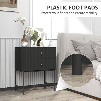 Modern Bedside Table with 2 Drawers for Bedroom, Black