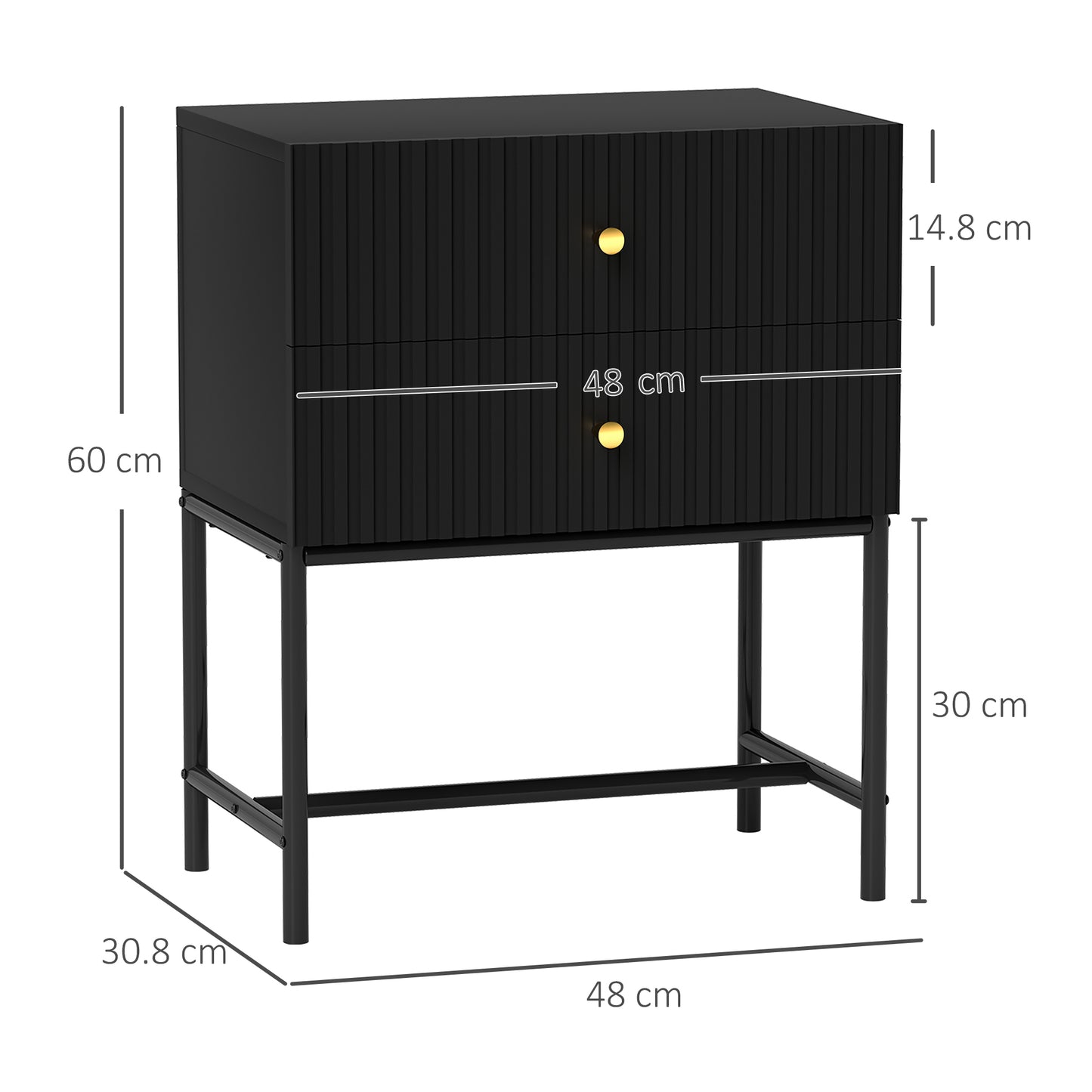 Modern Bedside Table with 2 Drawers for Bedroom, Black