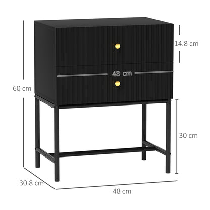 Modern Bedside Table with 2 Drawers for Bedroom, Black