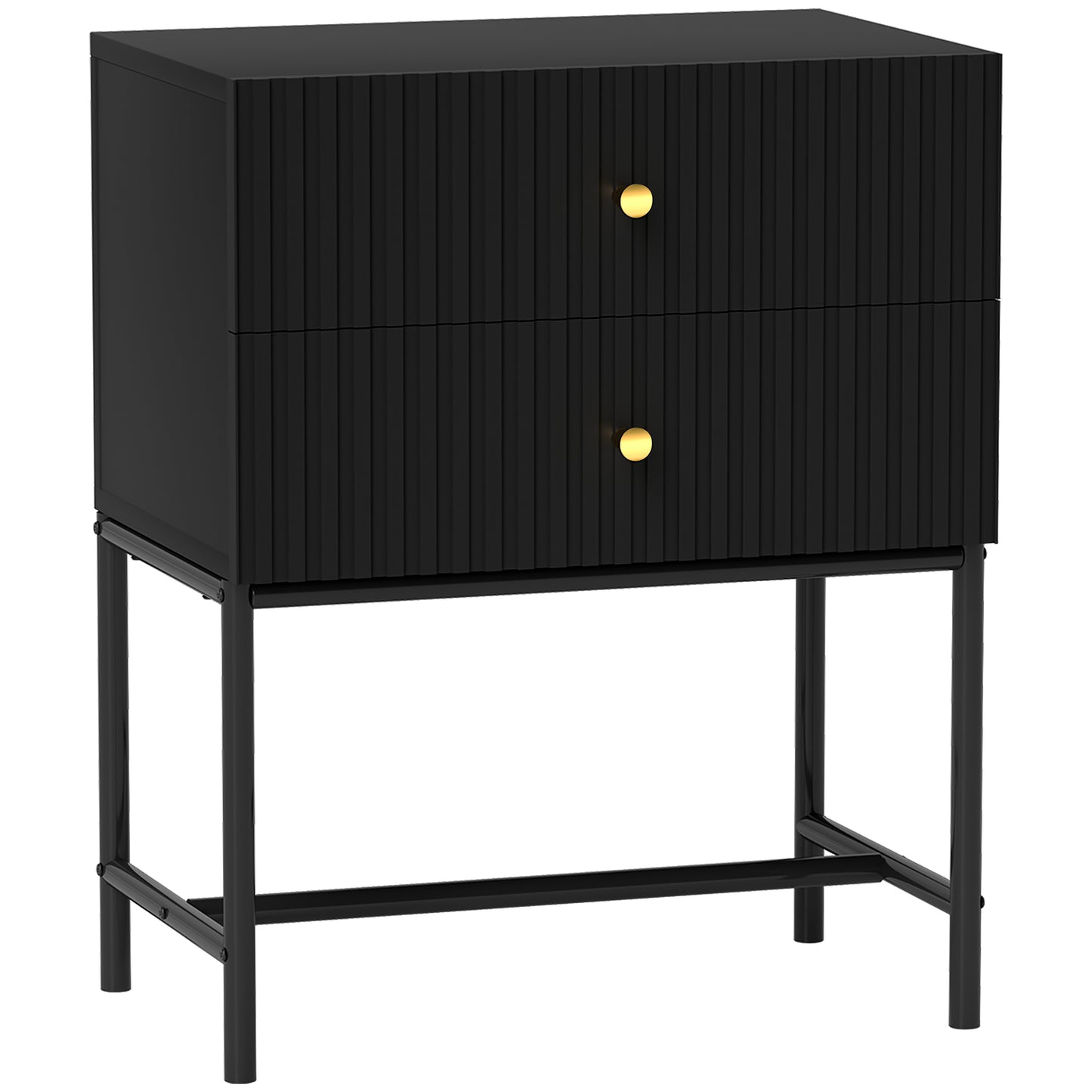 Modern Bedside Table with 2 Drawers for Bedroom, Black