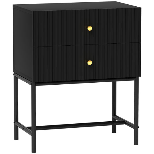 Modern Bedside Table with 2 Drawers for Bedroom, Black