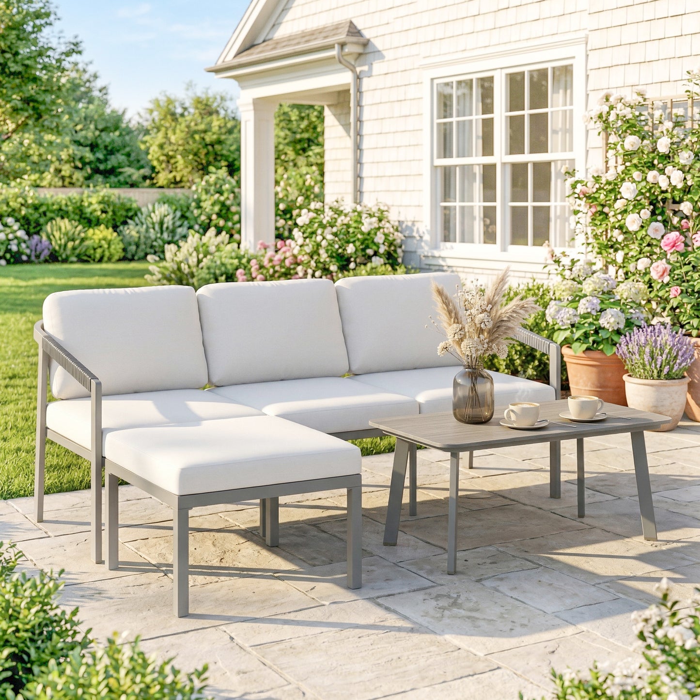 3 Piece Garden Dining Set, Outdoor Patio Furniture, Grey