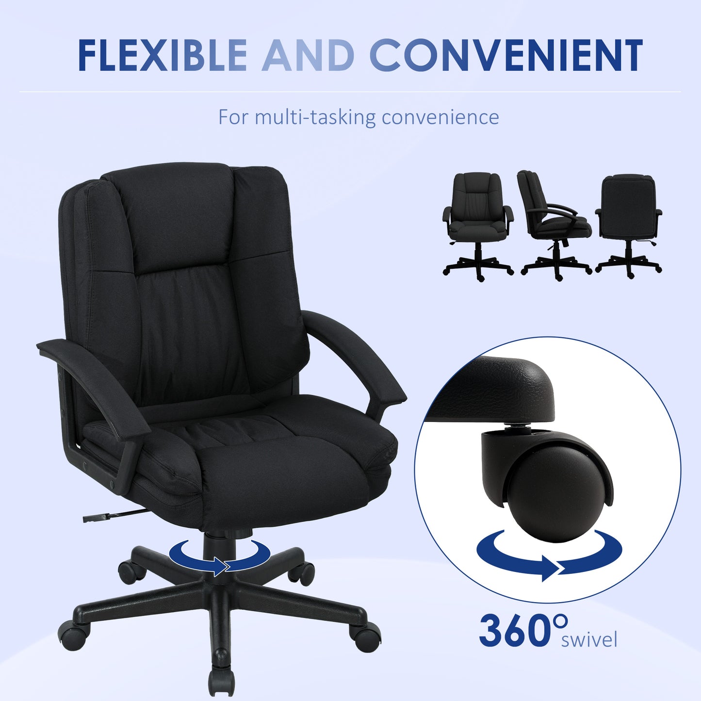 Swivel Executive Office Chair Mid Back Chair w/ Arm, Black