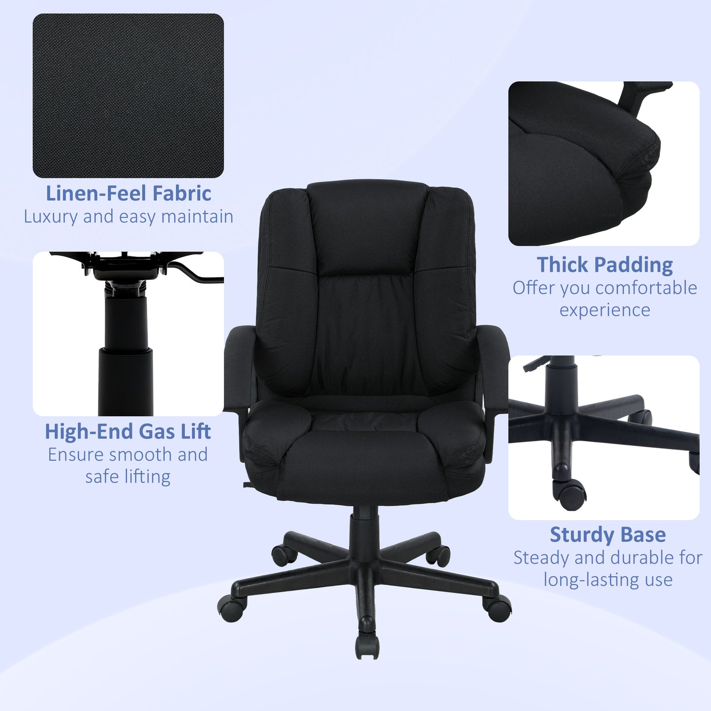 Swivel Executive Office Chair Mid Back Chair w/ Arm, Black