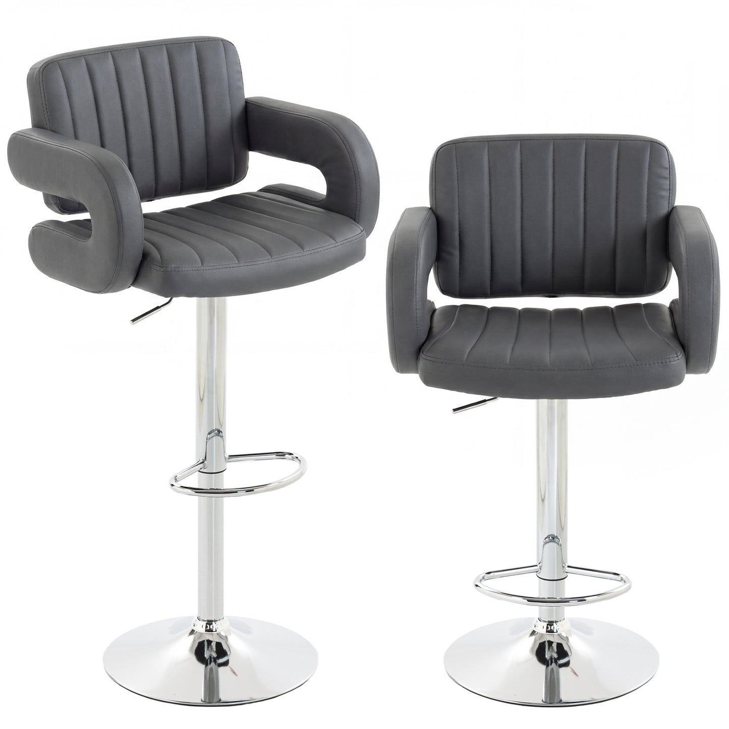 Bar Stools Adjustable Swivel with Armrest Set of 2 Grey