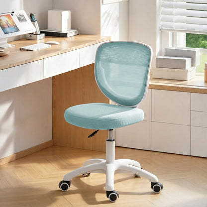 Ergonomic Office Chair, Armless Computer Desk Chair with Breathable Mesh Back, Padded Seat and Swivel Wheels, Adjustable Height for Home Office Study Bedroom, Light Blue