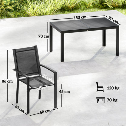 Garden Dining Set for 6, Outdoor Dining Table and Chairs, Black