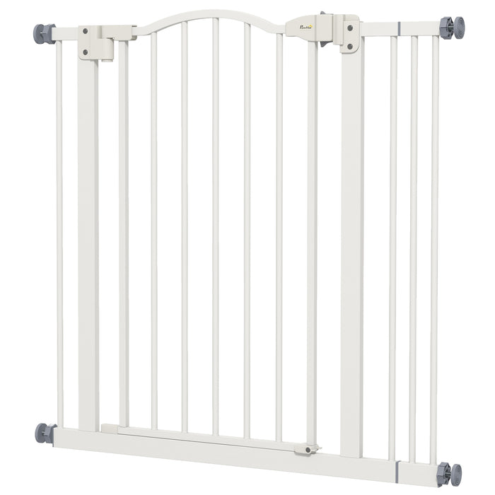 Metal 74-87cm Adjustable Pet Gate Safety Barrier w/ Auto-Close Door White