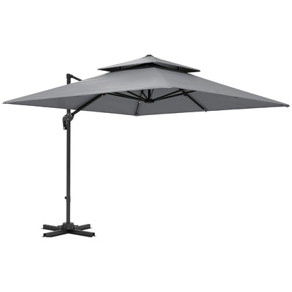 360° Cantilever Parasol Roma Umbrella w/ Base Weights, Light Grey