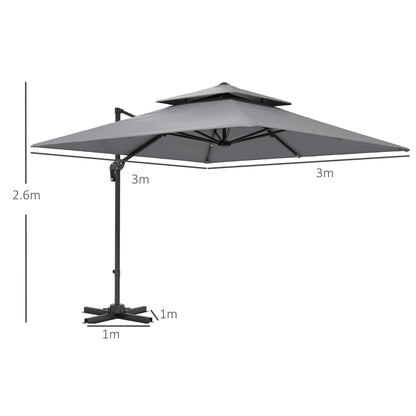 360° Cantilever Parasol Roma Umbrella w/ Base Weights, Light Grey