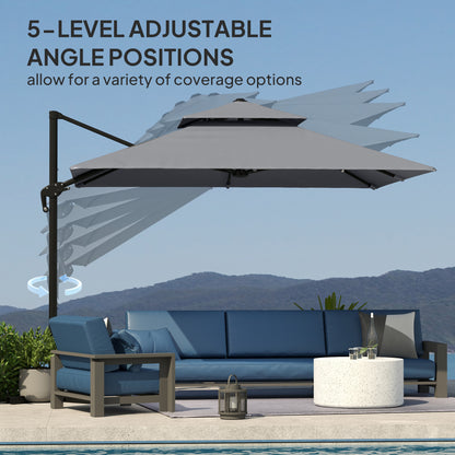 360° Cantilever Parasol Roma Umbrella w/ Base Weights, Light Grey