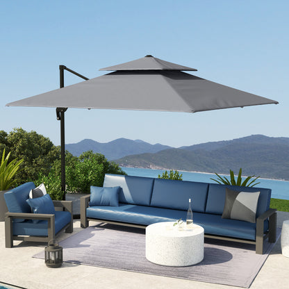 360° Cantilever Parasol Roma Umbrella w/ Base Weights, Light Grey