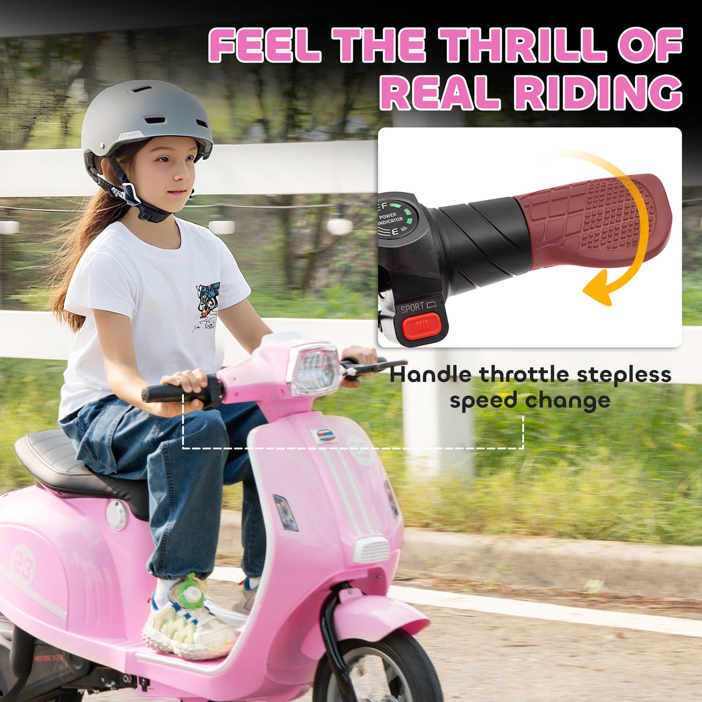 24V Battery Powered Ride on Motorcycle with Manual Throttle, Pink