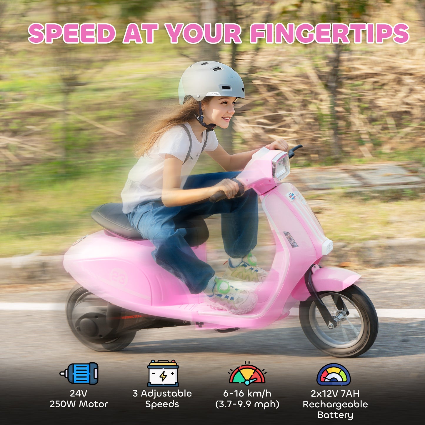 24V Battery Powered Ride on Motorcycle with Manual Throttle, Pink