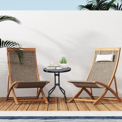 Φ60×70H cm Round Metal Table, Garden Table Tempered Glass-Black