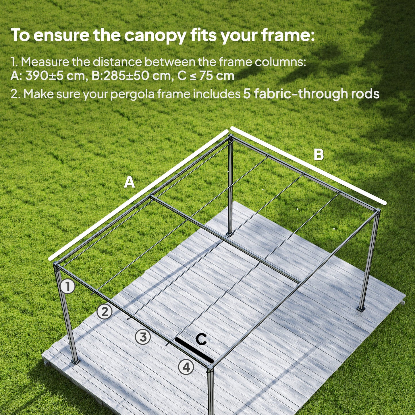 Retractable Pergola Canopy Only for 4 x 3 m Pergola, Dark Grey