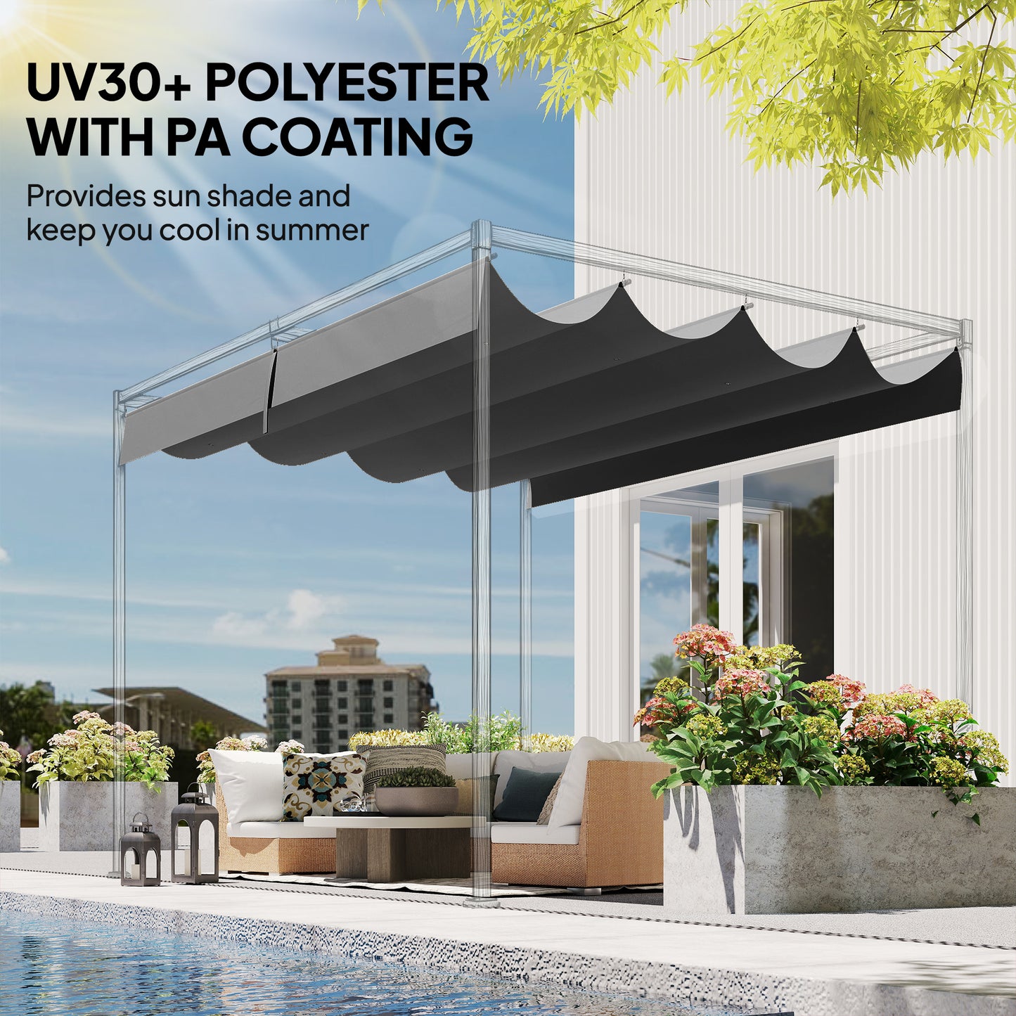 Retractable Pergola Canopy Only for 4 x 3 m Pergola, Dark Grey